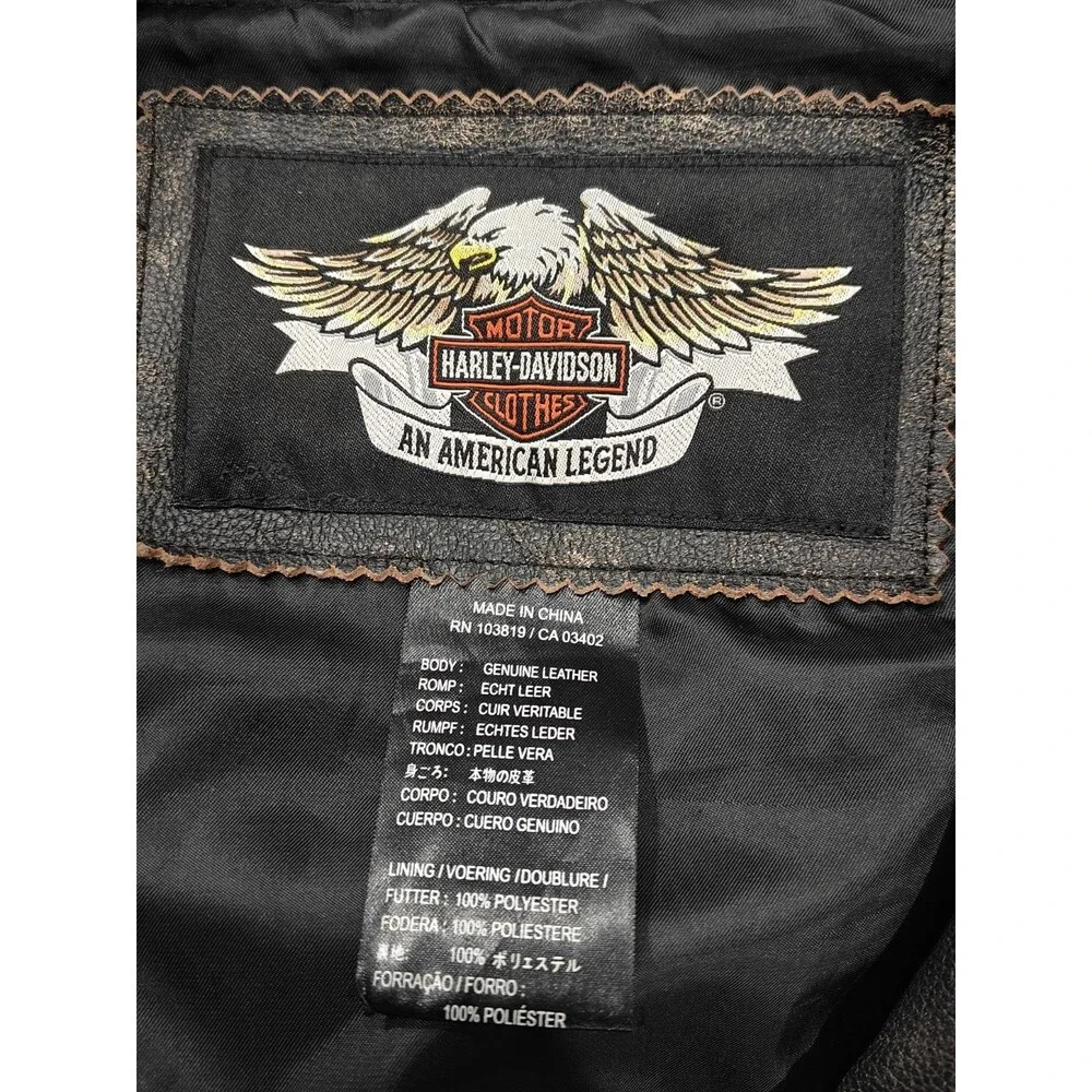 Harley Davidson Men’s 3XL Distressed Leather Motorcycle Jacket Brown Black Heavy